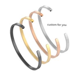 Elanuoyy 4mm Titanium Steel Lettering C- Shaped Open Bracelet Charm Bracelets for Women Q0717