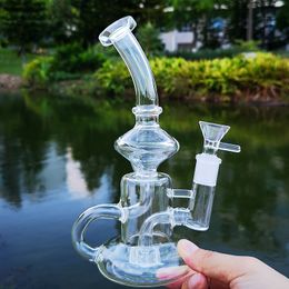 14mm Female Joint Hookahs Clear Glass Bongs Bent Neck Klein Tornado Recycler 5 Thick Oil Dab Rig With Bowl Water Pipe