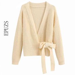 Winter Green cardigans women sweater casual long sleeve V-Neck knitted loose thick sashes sweaters 210521