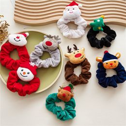 Cute Cartoon Christmas Hair Scrunchies Girls Stylish Soft Flannel Ponytail Holder Velvet Elastic Hair Bands Hair Accessories