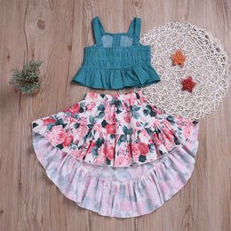 Summer Children Clothes for Girls 1-6yrs Toddler Boutique Flower Outfit Tails Skirt and Little Tops Set 210529