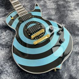 Wylde Audio Odin Grail Zakk Metallic Blue Bullseye Electric Guitar MOP Large Block Inlay, Gold Hardware, Grover Tuners, China EMG Pickups