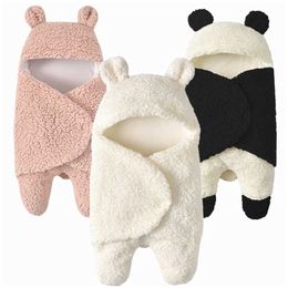 Thick warm plush baby swaddle Cartoon panda Modelling born Baby Sleeping Wrap Blanket Pography Prop for babies Boys Girls 211105