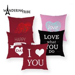 Cushion/Decorative Pillow Red Valentine Day Decoration Cushion Cover Polyester Heart I LOVE YOU Case Mr Mrs Wedding Home Decor Sofa Pillows
