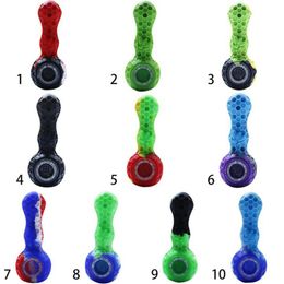 Water pipe Bees Silicone Smoking Pipes Travel Tobacco Spoon Cigarette Tubes Glass Bong Dry Herb silicon wax container