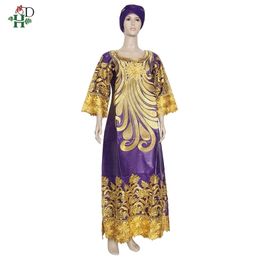 H&D Bazin Riche Dashiki Dress Women Embroidery Flowers Lace Dresses Boubou African Dress Headtie Two Piece Set Wedding Clothes 210408