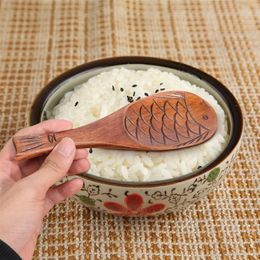 Wooden Fish Pattern Rice Food Spoon Kitchen Sundries Cooking Tools Utensil Scoop Paddle RH5731
