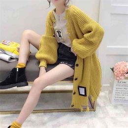 Autumn Long Loose Sweater Cardigan Women's Fashion Students Wild And Winter Thick Coat 210427