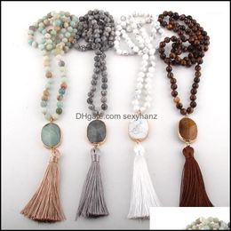 Pendant & Pendants Fashion Bohemian Jewellery Semi Precious Stones Knotted Stone Long Tassel Necklaces Women Ethnic Necklace Dropship1 Drop De