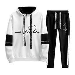 Tracksuit Women Hoodies Sweatshirt and Pants Sets Pullover Hooded Sweatshirts White Black Autumn Spring Outfits Suit Female 211126