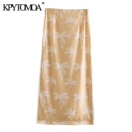 Women Chic Fashion Patchwork Printed Side Slit Midi Skirt High Waist Back Zipper Female Skirts Mujer 210420