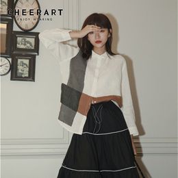 Colour Black White Long Sleeve Shirt Women Top And Blouse Button Up Casual Fall Korean Fashion Clothing 210427