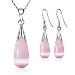 Earrings & Necklace Ociki Silver Color Waterdrop Fashion Crystal And Pink Opal Jewelry Set For Women Girls Drop Gift