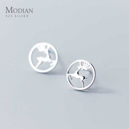 Round Hollow Design Animal Reindeer Stud Earrings Exquisite 925 Sterling Silver Jewelry For Women Fine Brincos 210707