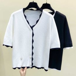 M-4XL plus size Summer basic thin women sweater pullover loose casual short sleeve v neck kintting jumper Oversized T-shirt 210604
