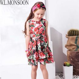 W.L.MONSOON Princess Dress with Bow 2021 Girls Summer Dresses Kids Clothes Rose Flower Disfraz Princesa Children Costumes 3-12Y Q0716