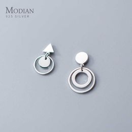 Triangle Round Asymmetry Sterling Silver 925 for Women Drop Earring Big Small Circle Dangle Fine Jewelry Gift 210707