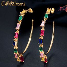 Large Gold Colour Round Circle Pendant Hoop Dropping CZ Zircon Charm Earring Bohemia Women Fashion Jewellery CZ610 210714