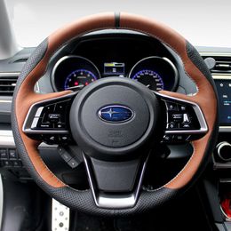 DIY leather hand-sewn car steering wheel cover for Subaru brz Forester Outback xv Legacy