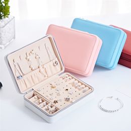 PU Leather Jewelry Storage Bag Portable Travel Zipper Box Earring Ring Necklace Ladies Cosmetic Beauty 210423