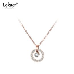 Lokaer Bohemia CZ Crystal Pendant Necklace Rose Gold Stainless Steel Rhinestone Clay Neckalce Jewellery For Women Gifts N19032