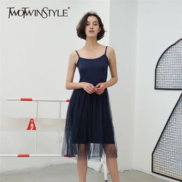 Off Shoulder Women's Dress Spaghetti Strap Mesh Patchwork Midi Female's Dresses Sexy Autumn Fashion Clothing 210520