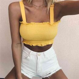 Solid Tie Bow Chiffon Camis Streetwear Tube Top Women Fashion Ruched Pleated Crop Sexy Bustier Tees Feamle Tank s 210607