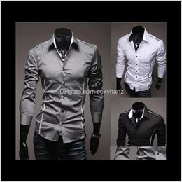 Clothing Apparel Drop Delivery 2021 Fashion Casual Black White Long Sleeve Elastic Slim Male Shirt Solid Colour Mens Dress Shirts Men Clothes