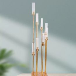 8 cabezas Metal candelabros candelabros de vela acrílico mesa de boda centros de centros de flores soporte de vela candelabro para decoración del hogar SENYU444