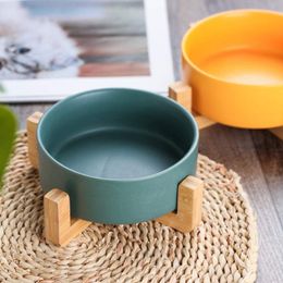 High-Grade Heavy Ceramic Cat Dog Bowl No Spill Pet Food Water Feeder Cats Small Large Dogs 400ml Non-Slip Mat Matt Yellow