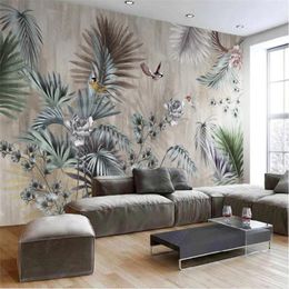 Wallpapers Nordic Plant Leaves Retro Custom Mural Home Decor Self-adhesive Wallpaper Bedroom Po 3d Wall Paper Papel De Parede