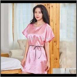 Womens Silky Satin Bathrobe Lady Nightgown Sleepwear Nightdress Summer Intimate Lingerie Nightwear Solid Casual Home Clothes1 Fihtw Eyxer