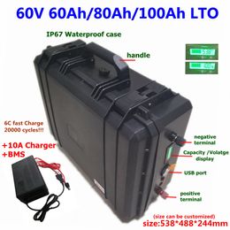 20000 cycles LTO 60V 60Ah 80Ah 100Ah Lithium Titanate Battery 2.4V cells BMS for Forklift Tricycle Solar system +10A Charger