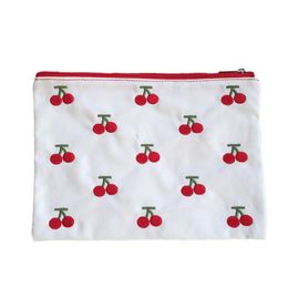 Cosmetic Bags & Cases Cherry Embroidery Cute Kawaii Zipper Lipstick Bag Retro Girls Canvas Makeup Case Storage Neceser Kit