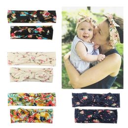 2Pcs/Set Mom Baby Headbands Parent-Child Turban Elastic Hairbands Fashion Floral Printed Rabbit Ear Headwear Hair Accessories