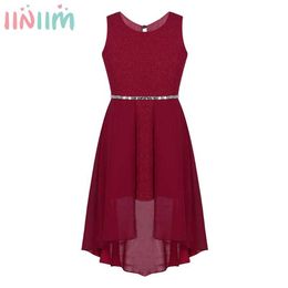 iiniim Kids Children's Tutu Dress Sparkly Rhinestone Waist High-low Hem Dress Princess Vestido de festa Party Dresses for Girls Q0716