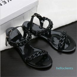 Summer Plastic chain beach shoes candy Colour jelly sandals flat bottomed out fashion