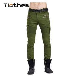 Streetwear Biker Jeans Men Motorcycle Pants With Zipper Slim Fit Straight Denim Men's Pleated Stretch Casual