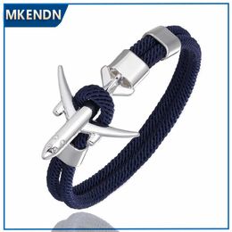 MKENDN Fashion Airplane Anchor Bracelets Men Charm Rope Chain Paracord Bracelet Male Women Air force style Wrap Metal Sport Hook X0706