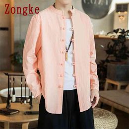 Zongke Chinese Style Solid Shirt Men Fashions Long Sleeve s s Casual Slim Fit 5XL Streetwear 210626