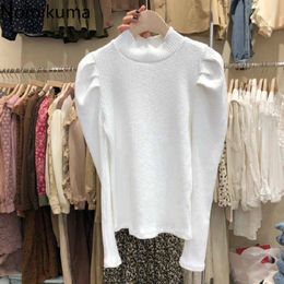 Nomikuma Autumn Winter Basic Knitted Pullover Korean Puff Long Sleeve Women Knitwear Causal O-neck Slim Pull Tops 6C857 210427