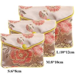 Chinese Brocade Handmade Silk Bags Embroidery Padded Zipper Small Jewellery Gift Storage Pouch Bag Snap Case Satin Coin Purse Wholesale