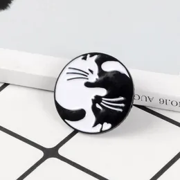 Enamel yinyang White Black Cat hug Brooch pins Cute animal Lapel pin for women men Top dress cosage fashion Jewellery will and sandy