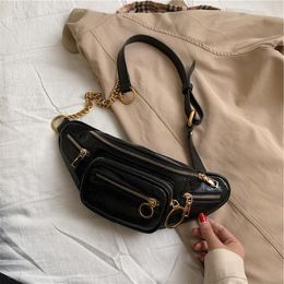 Evening Bags Women's Fashion Multi-Pocket Chest Bag Solid Colour Pu Leather Female Shoulder 2021 Portable Zipper Messenger Handbag