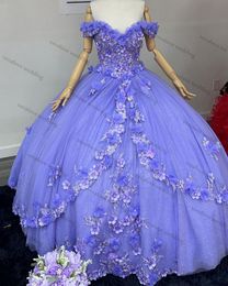 Off Shoulder Lavender Quinceanera Dresses With Cape 3D Floral Applique Sweet 16 Gowns Custom Made Vestidos De Xv Años