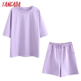 Summer Soft Cotton Tracksuits Unisex Two Piece Set O-neck T Shirt and Pocket Shorts Plus Size 6L30-2 210416