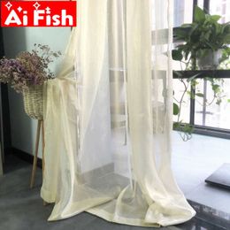 Modern Solid Gold Wire All -Match Window Treatments Tulle Living Room Curtain Beige Thin Sheer Kitchen Curtain Drapes wp395#5 210712