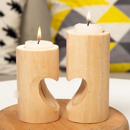 Candle Holders 2Pcs Wood Color Heart Shaped Candlestick Ornaments For Boy/Girl Friend Valentines Day Wedding Gifts Guests Party Home Decor