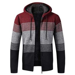Autumn Winter Jacket Men Warm Cashmere Casual Wool Zipper Slim Fit Fleece Coat Dress Knitwear Male 211014
