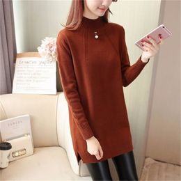 Autumn And Winter Mid-length Korean Sweater Women's Half-high Collar Pullover Slim Knitted Bottoming Shirt 210427